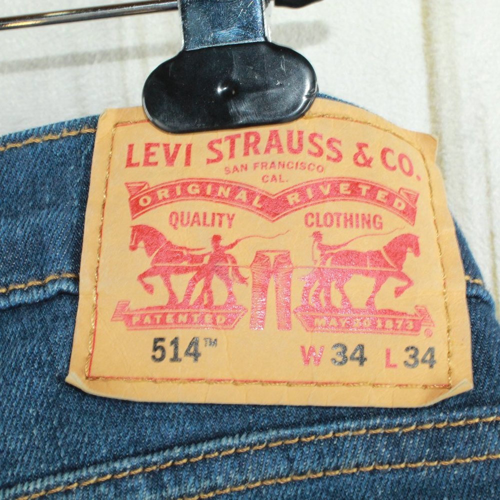 Levi's 514 Original Blue Washed Riveted Slim Straight Denim Jeans Size 34x34 - Picture 6 of 11